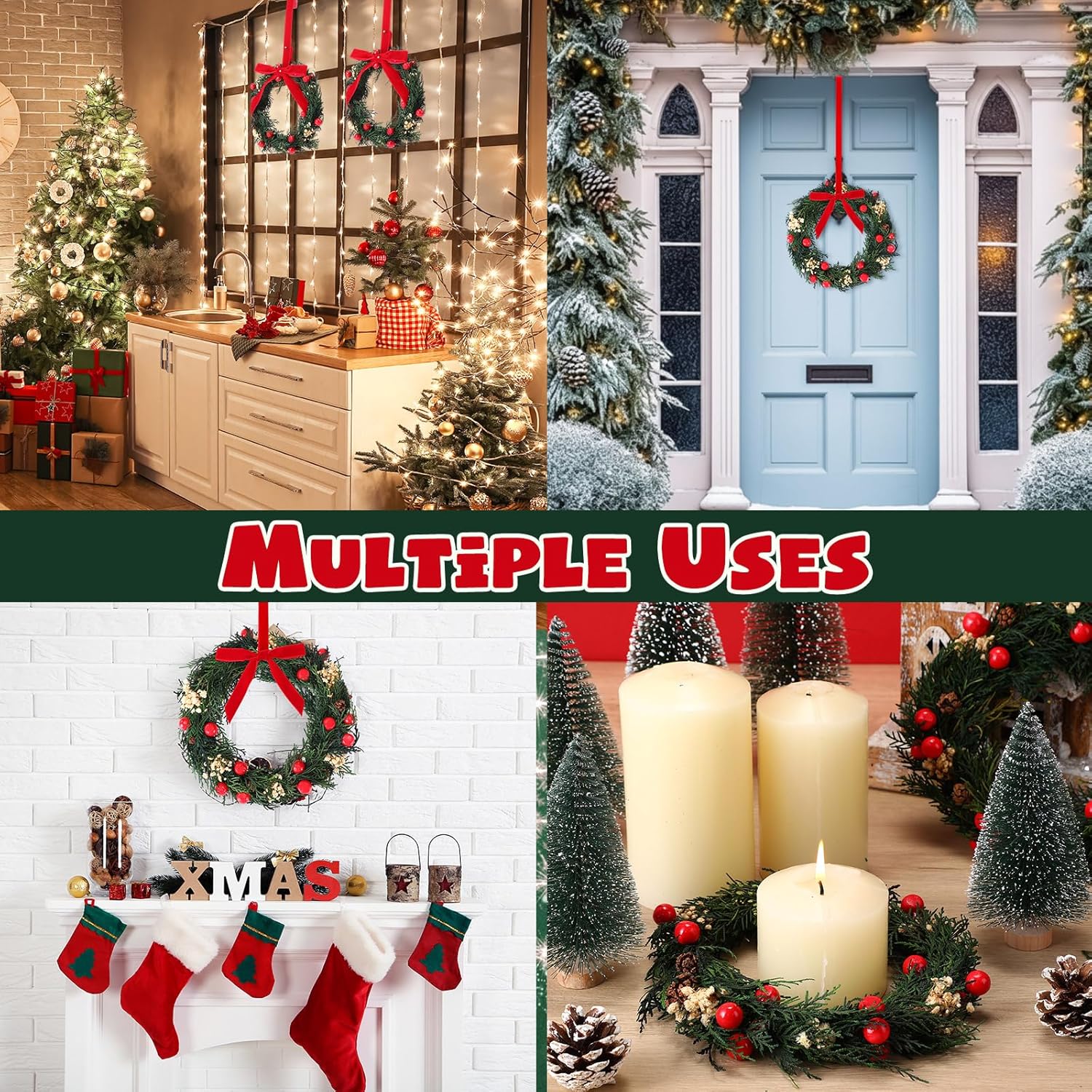 6個 ミニクリスマスリース 赤いリボン付き クリスマス レッドベリー 本物のプリザーブドサイプレスリース 人工ミニキャビネットリース