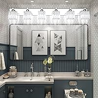 Vista 4 de Aipsun Lámparas de tocador de baño, 6 luces, cromadas, para baño, accesorios de iluminación de tocador de cristal (excluye bombilla)
