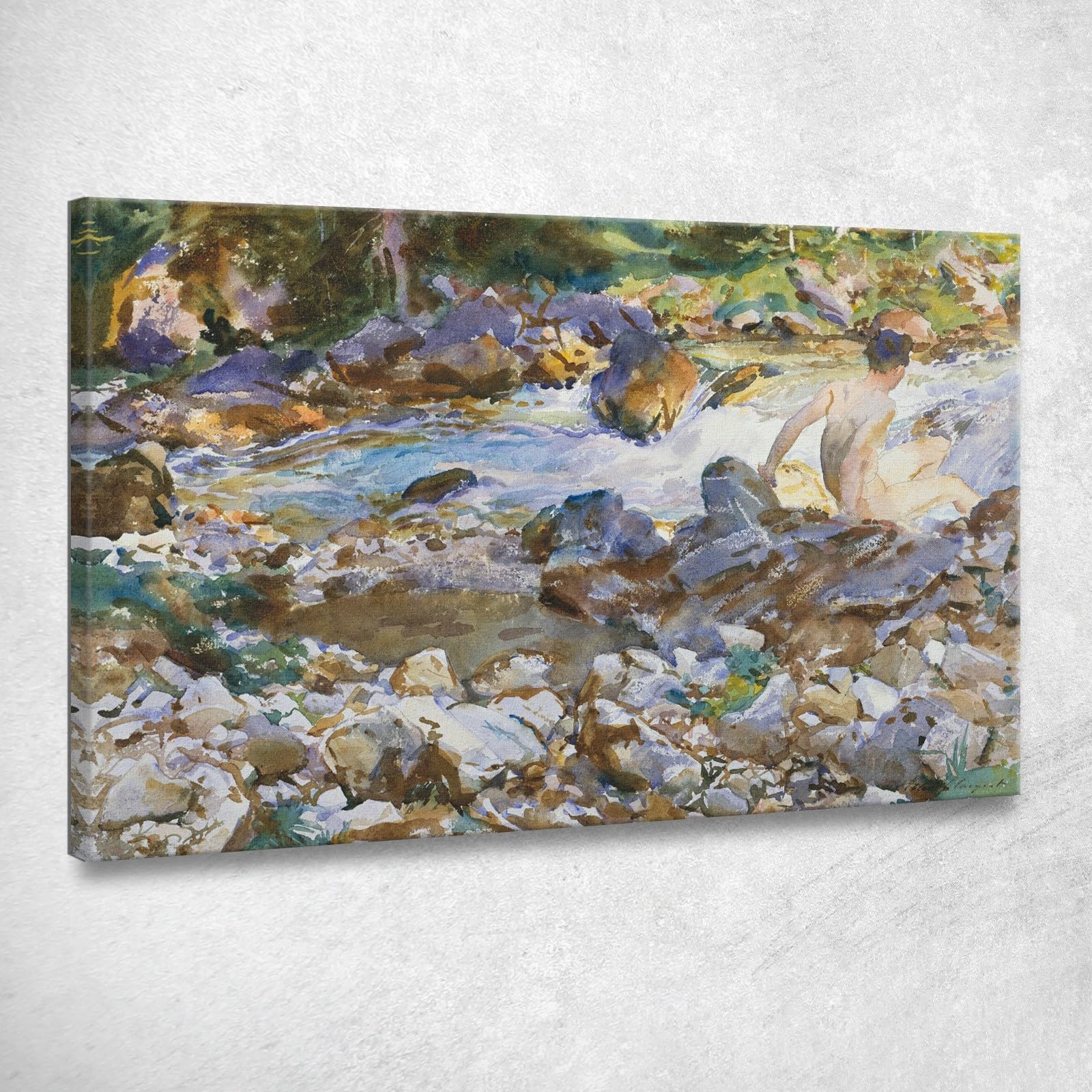 CheQuadro! Ruscello di Montagna John Singer Sargent, jss174 Quadro Stampato su Tela, 100x60 cm