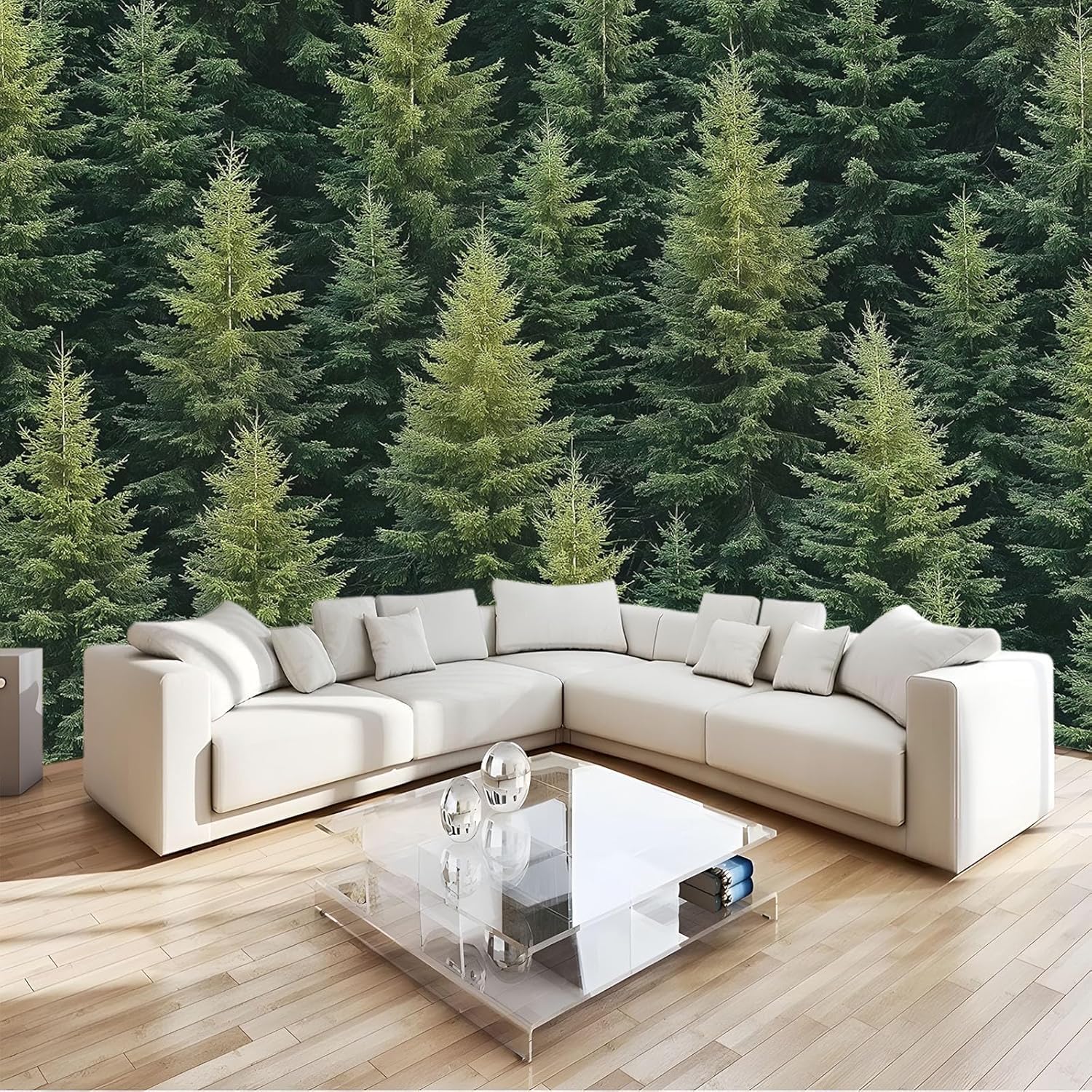 Papier peint panoramique forêt intissé trompe l'oeil 3D pour salon