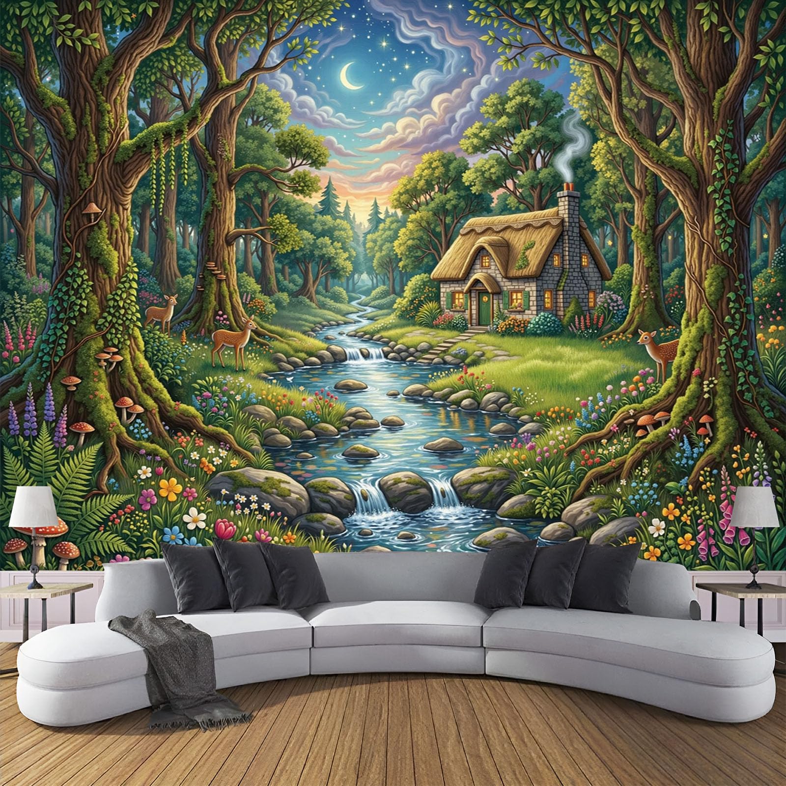 Papier peint panoramique 3D vert forêt tapisserie murale fantastique 250 x 175 cm