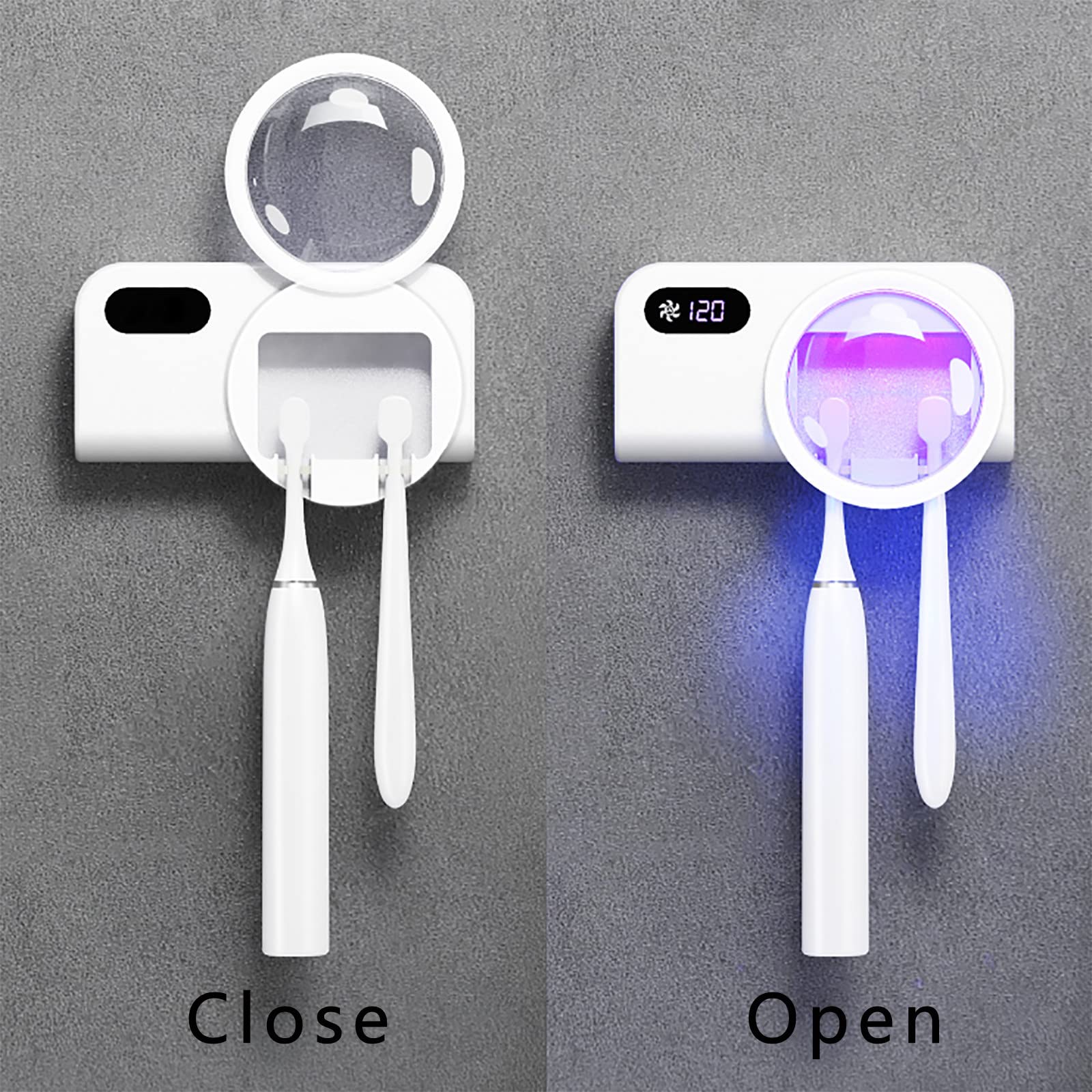 Porta Cepillo de Dientes, Soporte Cepillo de Dientes con Función Esterilizador y Secado LED Dispensador Pasta Dientes Organizador Baño USB Recargable Blanco