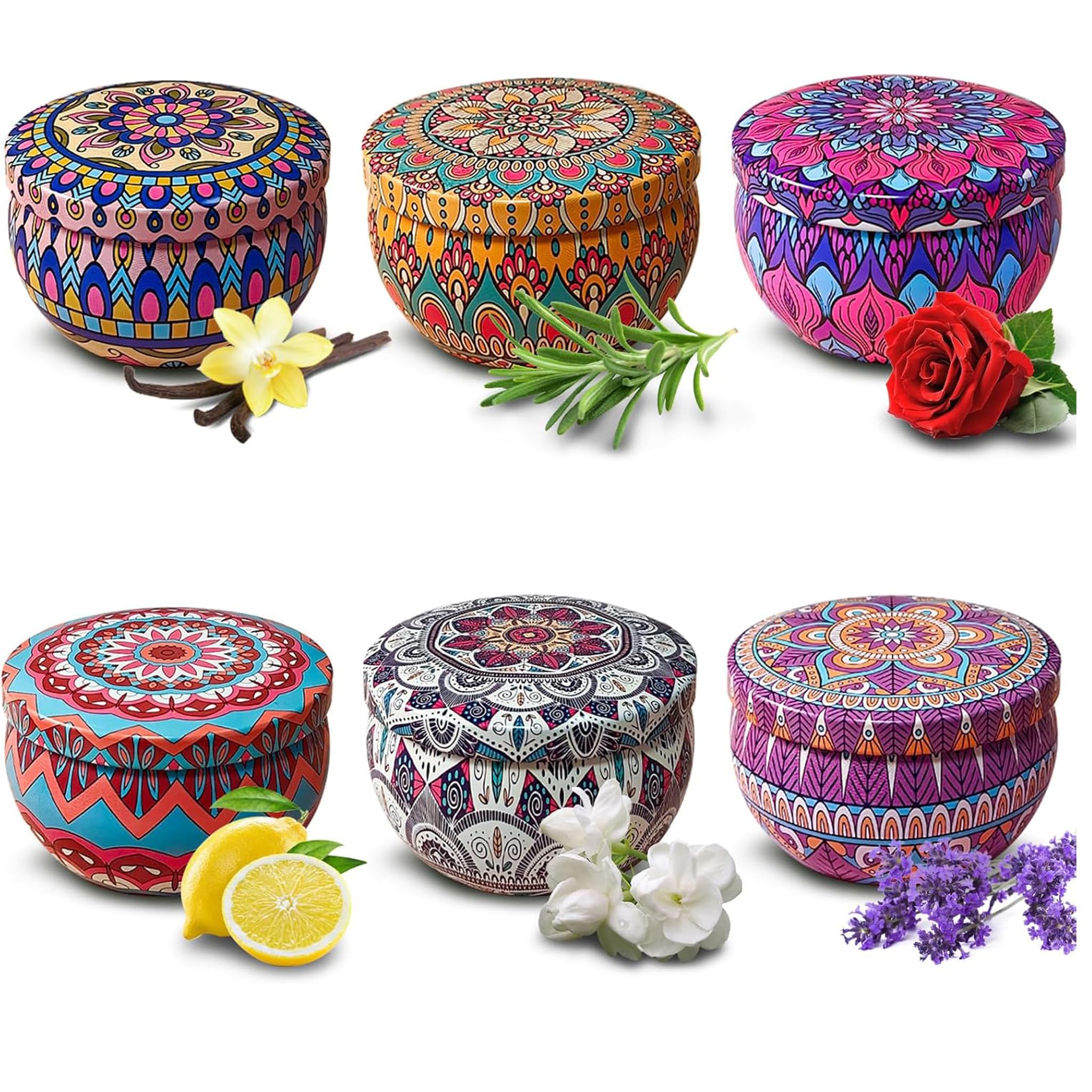 VETOUR Candles Gifts for Women Scented Candles Set Natural Soy Wax Aromatic Candles 6 Tins, 2.5oz Portable Travel Jar Candles for Air Cleaning Bath Yoga Stress Relief Gifts [Energy Class G]