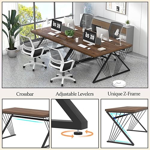 Miniatura 6 de FOLUBAN Escritorio de oficina en casa, mesa de trabajo moderna de madera y metal, escritorio industrial para computadora para dormitorio, sala de