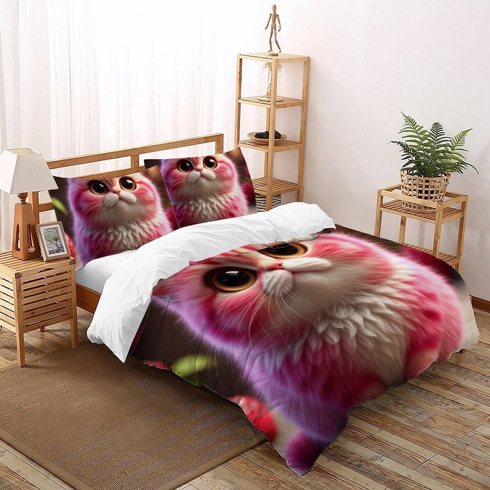 Housse de couette super king chat rose 260x220cm microfibre