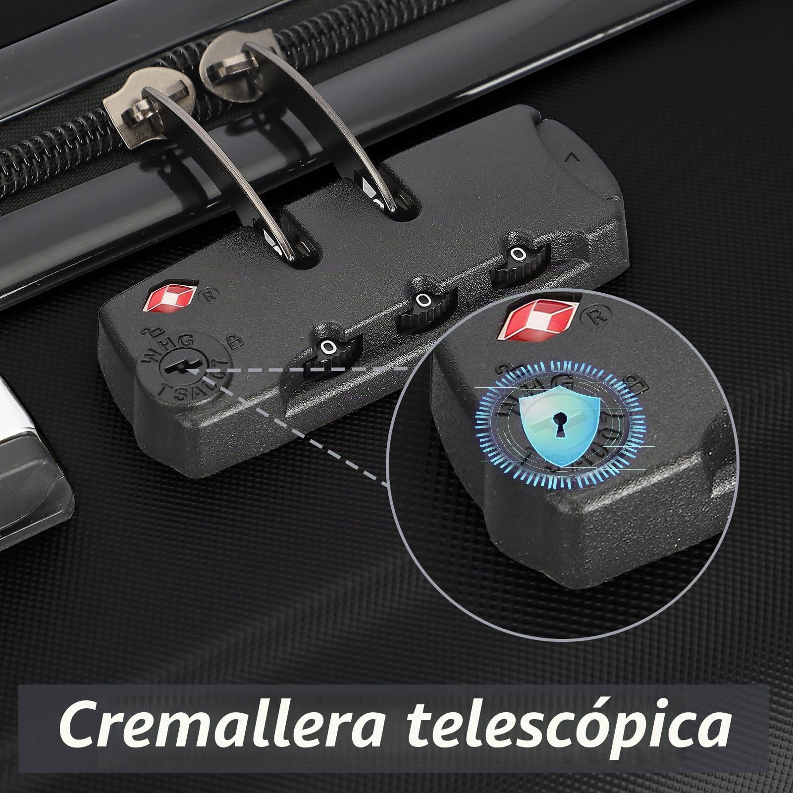 Juego de 3 maletas con 4 ruedas y cerradura de combinación, carcasa rígida de ABS, maleta con ruedas, maletín de viaje, mango telescópico S-M-L, Negro , Asesinatos