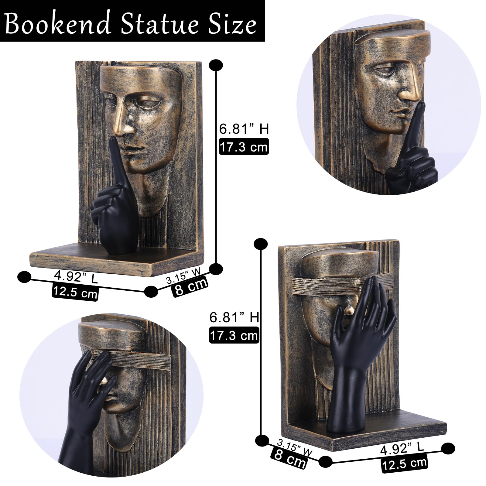 Set di 2 fermalibri con scultura astratta, stile moderno, nero e oro, statue decorative uniche per libreria, casa, ufficio e biblioteca (oro nero)