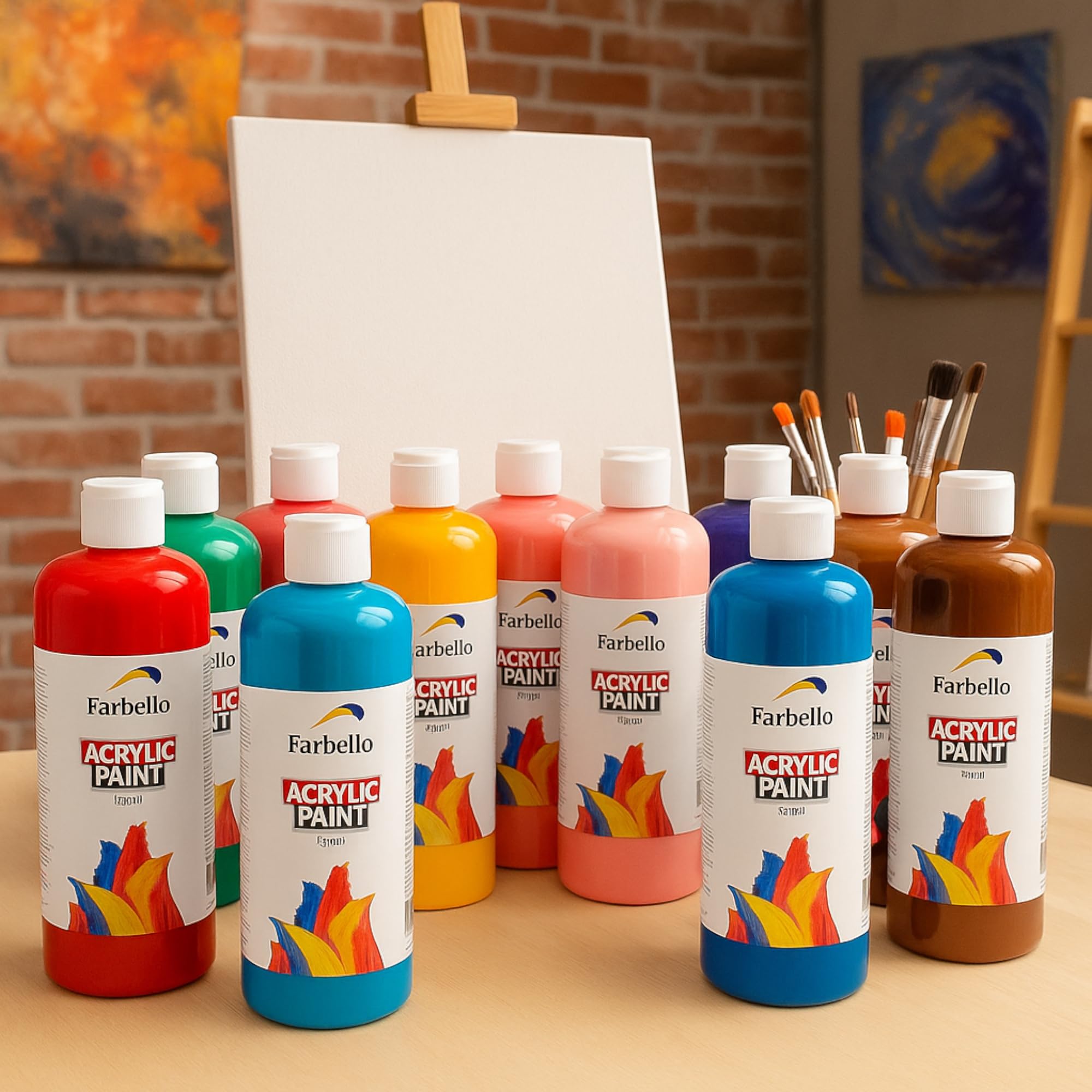 Juego de pinturas acrílicas de 500 ml cada una, a base de agua, resistente al agua y altamente pigmentadas, kit de pintura acrílica profesional para madera, lienzo, tela, piedra, kit de pintura