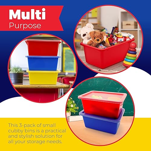 Miniatura 5 de 4E's Novelty Contenedores de almacenamiento de plástico con tapas, 5 cuartos de galón, paquete de 3, cubos de almacenamiento de plástico coloridos,
