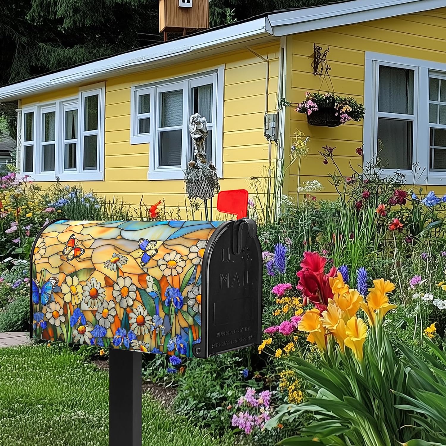 Spring Mailbox Covers Magnetic Flower Butterfly Mailbox Covers Standard Size Decorative Mailboxes for Outside Garden Yard 21x18 inch