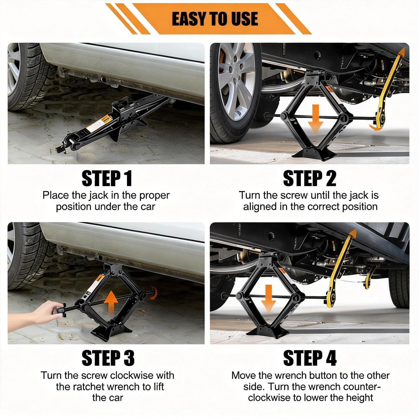 Hniuyun 2 Ton Scissor Jack Kit - Heavy-Duty Car Lift with Ratchet Handle & Electric Drill Compatible for Sedans, SUVs, MPVs - Reinforced Steel Plate Construction — view 6