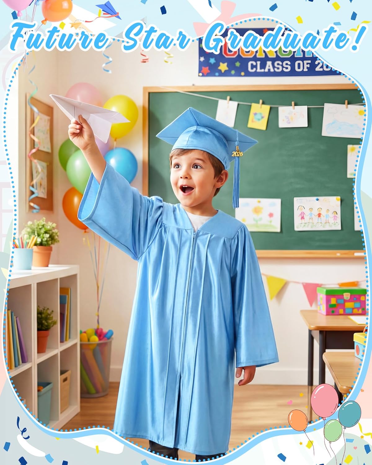 Xuhal 6 Set Preschool Graduation Cap and Gown Set Kindergarten Grad Gowns Children Graduation Cap with 2026 Grad Tassel
