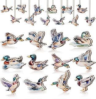 24 PCS Mallard Duck Theme Hanging Ornaments Wooden, Duck Hunting Wood Cutouts Hanging Pendant Home Ceiling Decor, Lucky Duck Birthday Baby Shower Party Christmas Tree Decorations