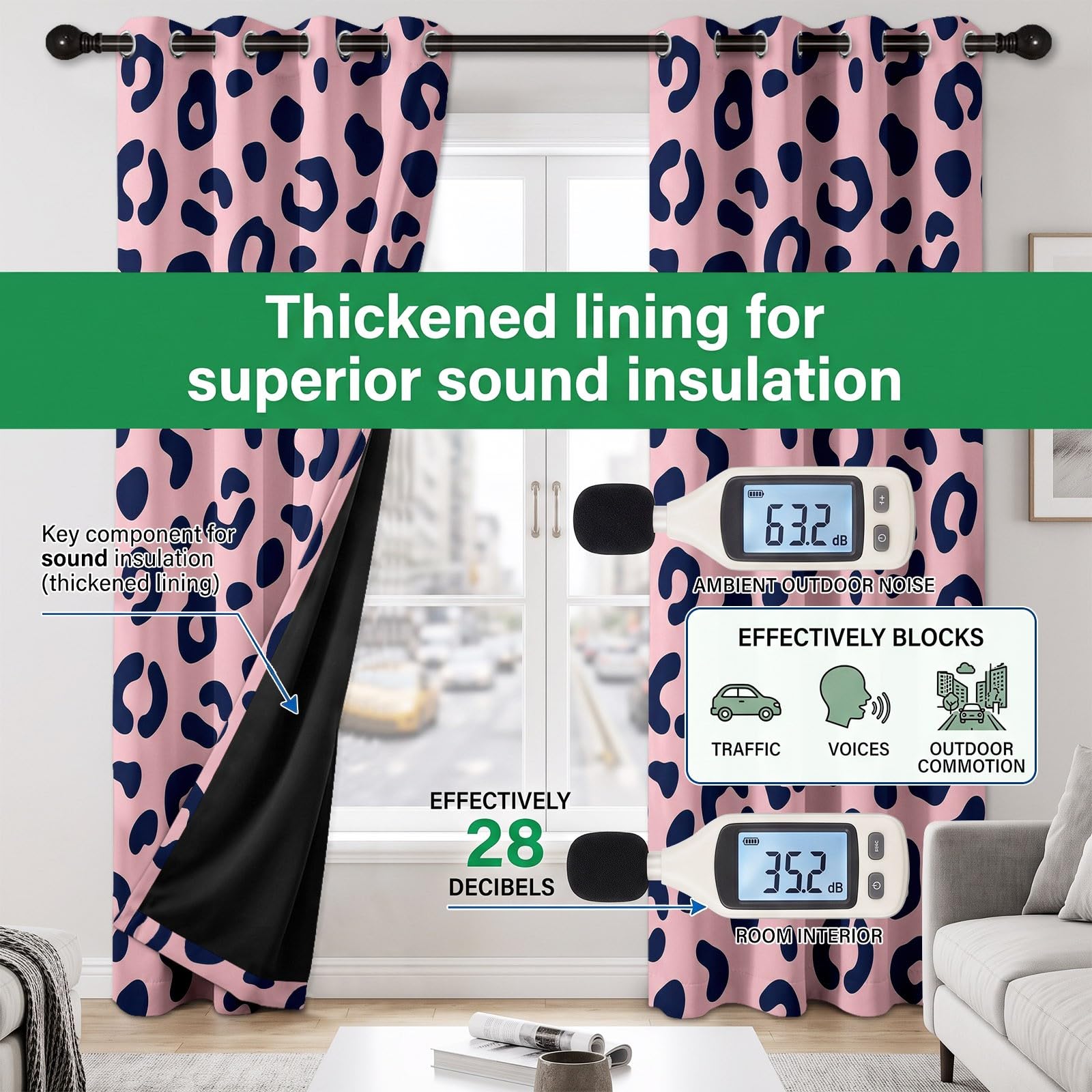 Generisch Modern Tiere Vorhänge für Schlafzimmer 214 x 91.5 cm (H x B), Thermo Verdunkelung Rosa Leopardenmuster Flecken Vorhang Wohnzimmer Kälteschutz - Blickdichte Gardinen mit Ösen, 2 Stück