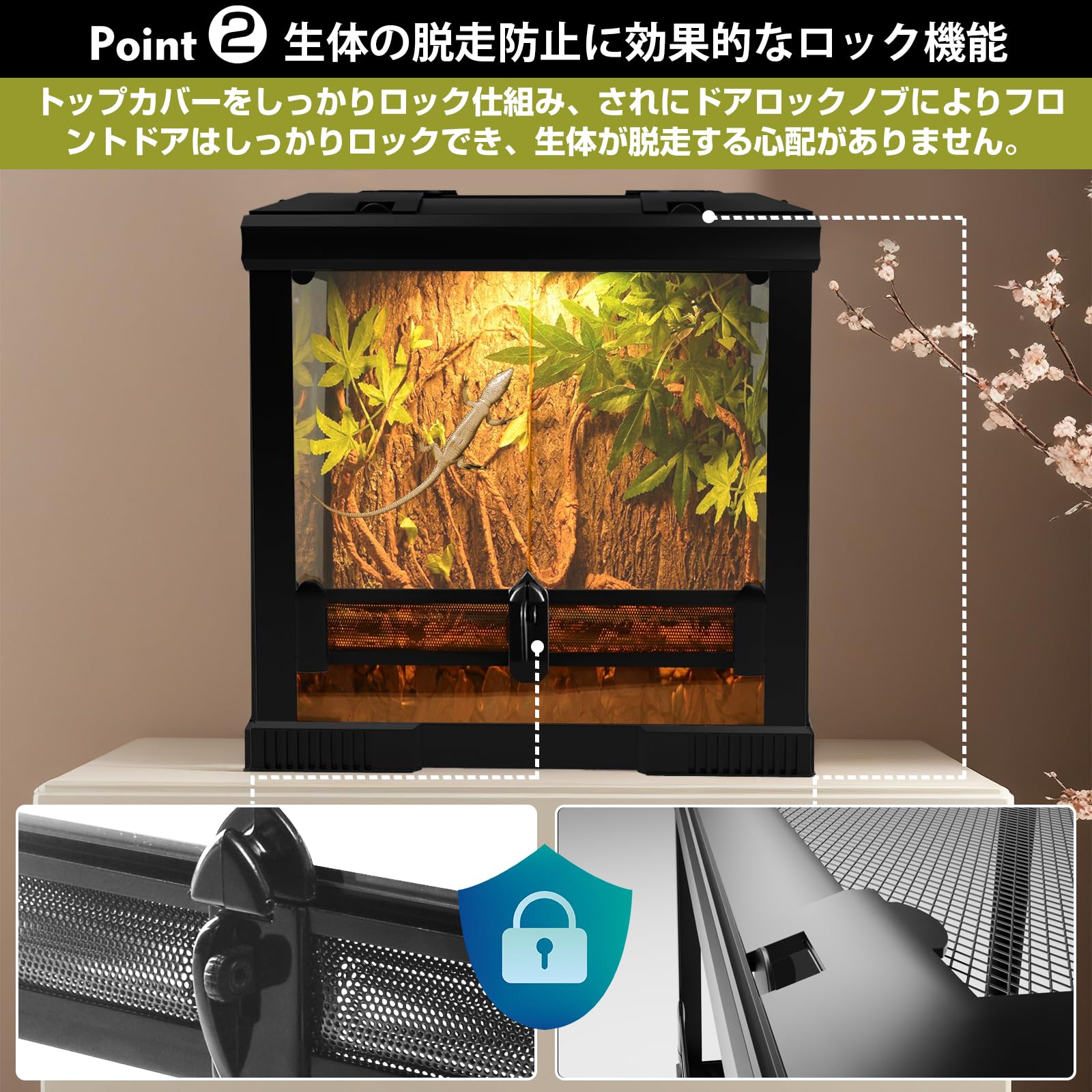 「KAYUSO」爬虫類 ケージ レオパ ケージ グラステラリウム 両開きガラスケース 組立不要 リクガメケージ レプテリアブラック 爬虫類飼育ケージ 両生類飼育ケージ テラリウム トカゲ ヘビ ヤモリ カメ 幅35ｘ奥行35ｘ高さ35cm 保証1 年 - 4