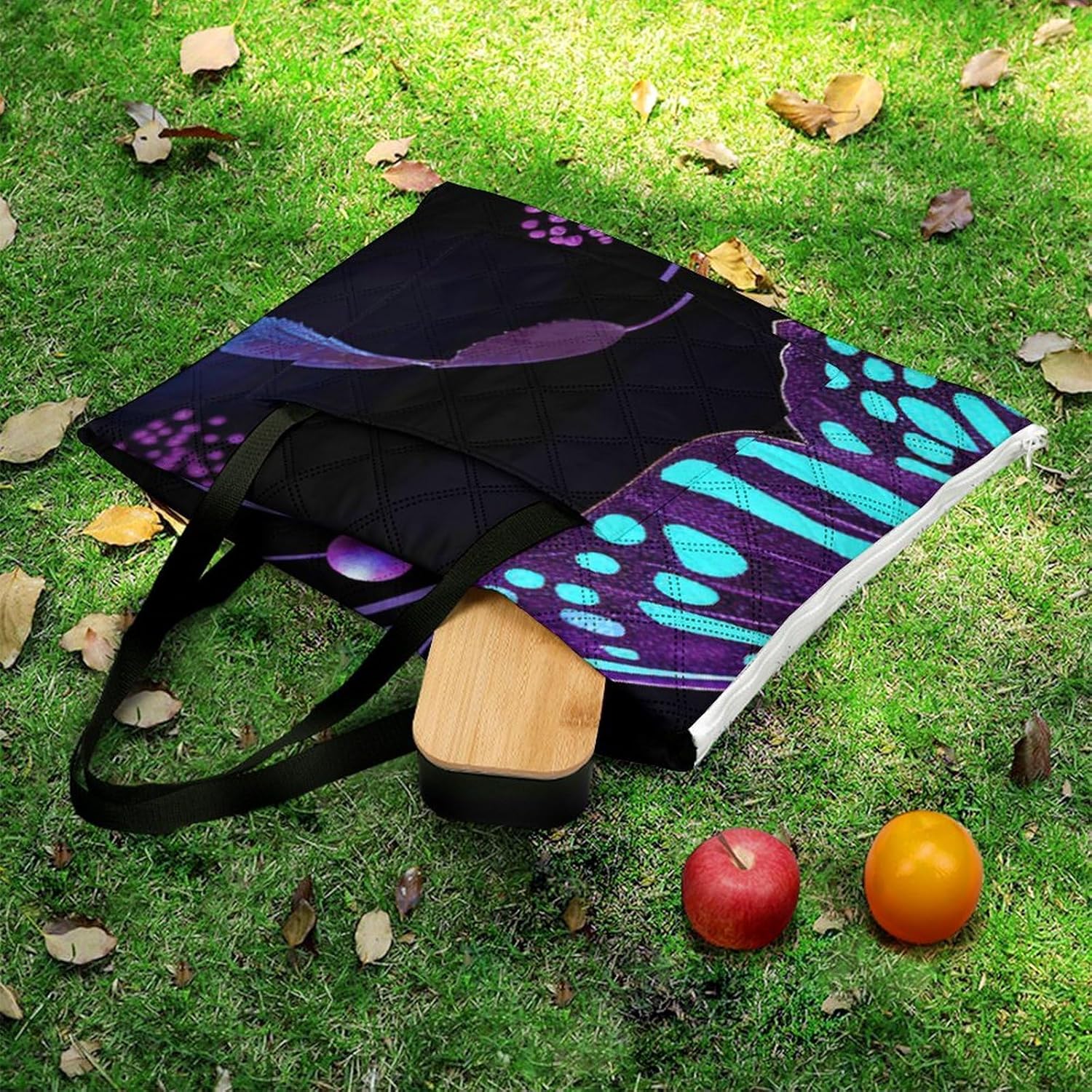 Extra Large Picnic Outdoor Purple Butterfly and Flowers Printed Each Blanket Sand Proof Foldable Blankets for Camping Or Travel