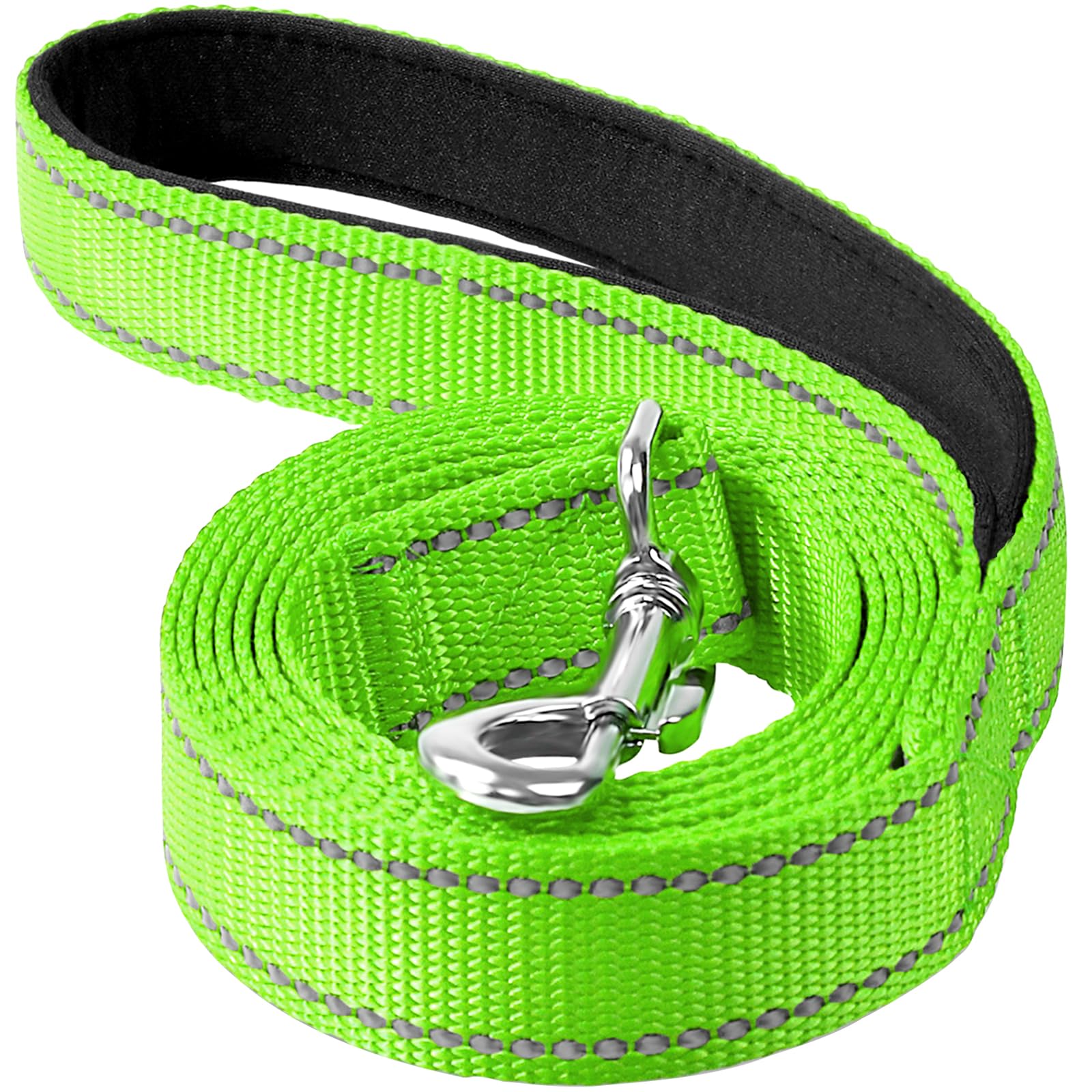 Erbine 6FT Reflective Nylon Dog Leash with Soft Padded Handle for Walking, Running and Training, Supports Small Medium and Large Dogs (Green, 1 Inch