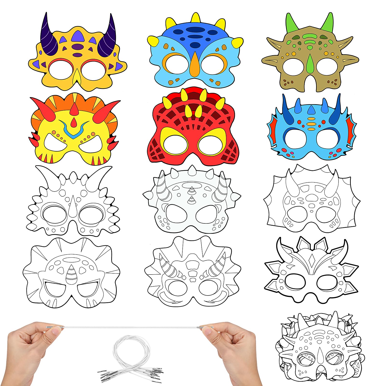 Hifot Dinosaurio Mascara Animales para Colorear, DIY Mascara Manualidades Pintar Animales Mascaras Cumpleaños Infantil Cosplay Fiestas Caretas para Pintar (12 Piezas)