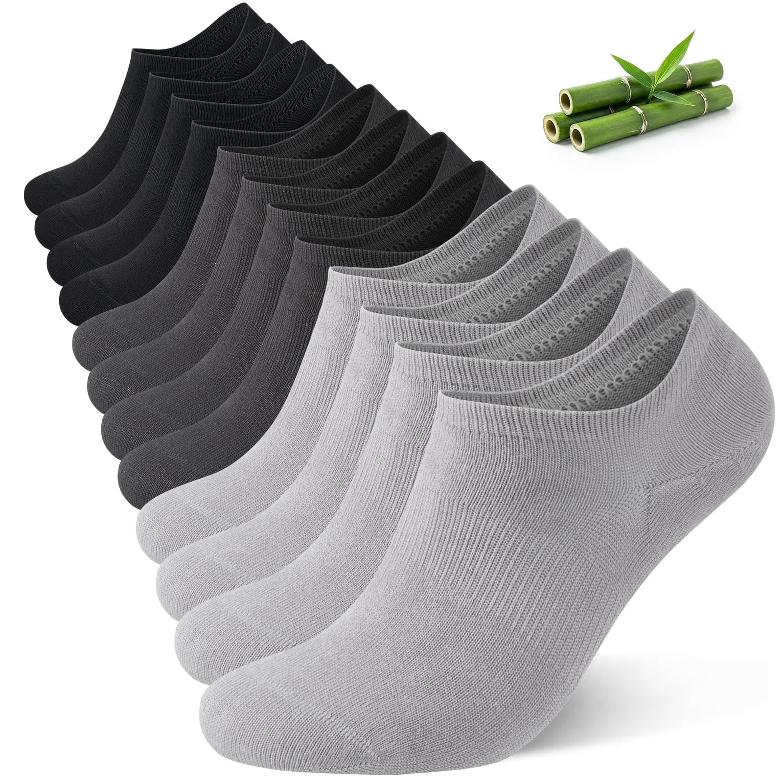 Niorasen Calcetines Invisibles Hombre y Mujer de Bambú 6 Pares, Pinkies Unisex Transpirables con Silicona Antideslizante, Calcetines Bajos para Zapatillas y Mocasines, Talla 35-50 — view 13