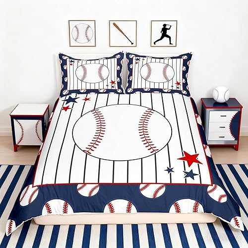 Miniatura 15 de Funda de edredón de sóftbol tamaño Queen para niños y niñas, juego de ropa de cama de color amarillo degradado, funda de edredón para juegos Camping