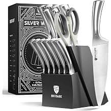 Block Knife Sets - Kitchen Knives Set with Block and Sharpener, Ultra Sharp Chef Knife, High Carbon Super German Stainless Steel, Ergonomic Handle Non Slip Grip, Gift for Men Women, Silver Wolf Series