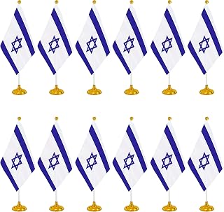 WXTWK 12 Pack Israel Flag israeli Desk Flag Small Mini israeli Table Flags With Stand Base,Home Office Festival Events Celebration Decorations