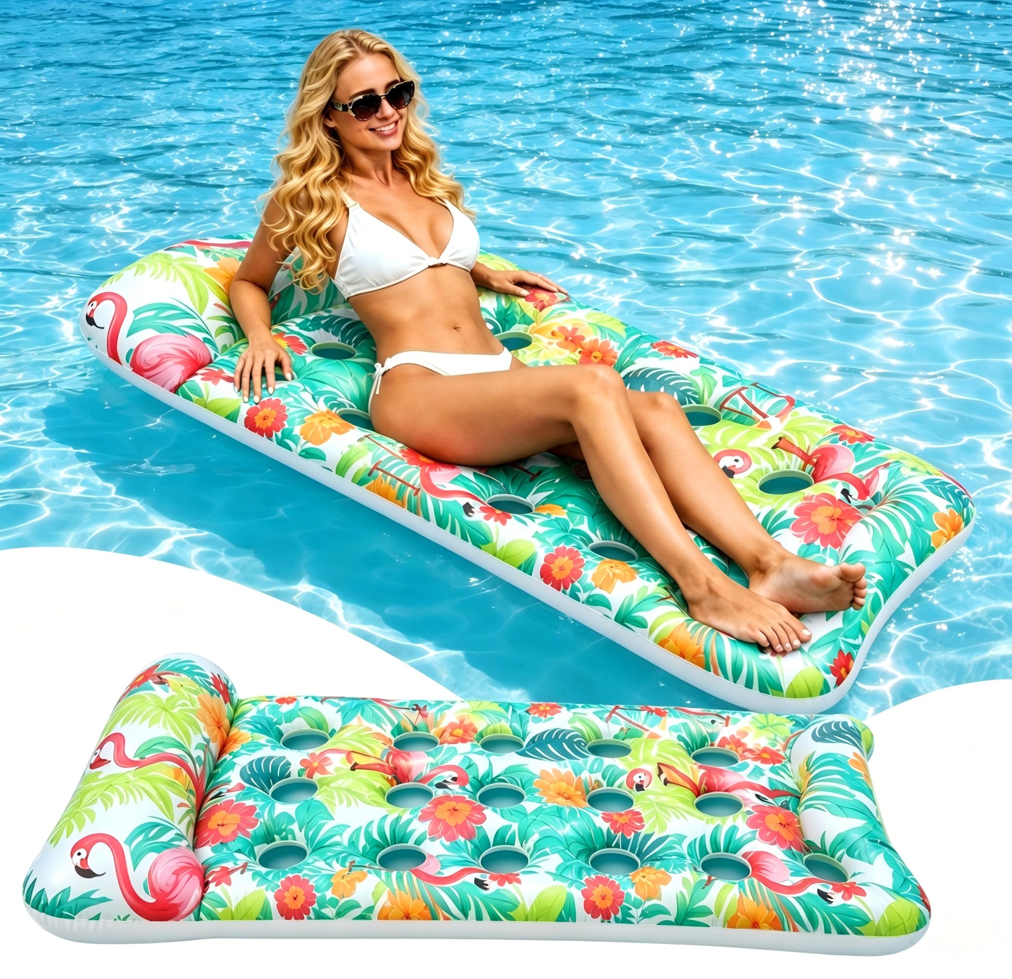 Colchón Hinchable de Playa con Agujeros, Flotador Piscina, Colchón Inflable para Piscina con Estructura de Malla, Flotadores Adultos Adecuado para Playas y Piscinas