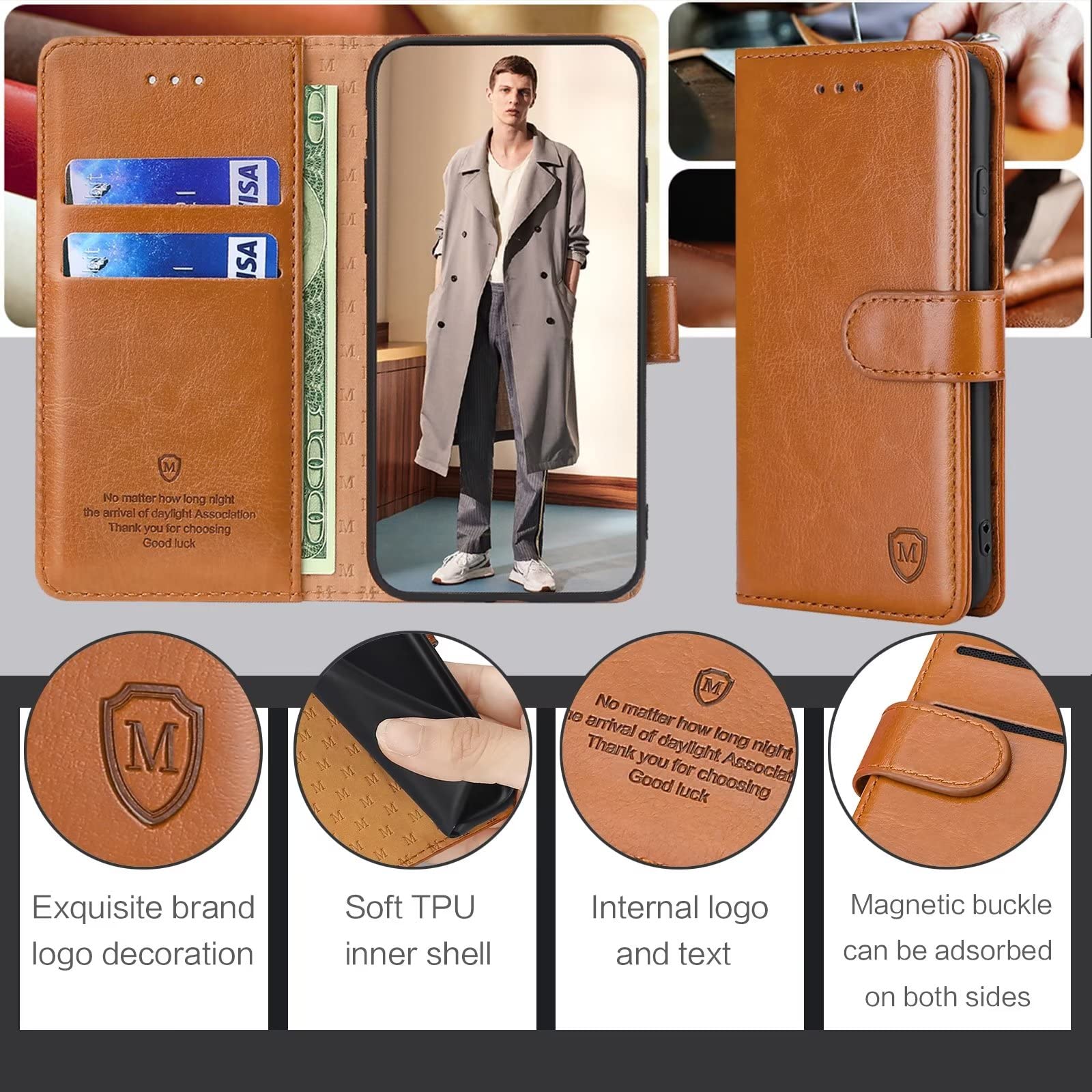 FMPCUON Funda para Xiaomi 12T/Xiaomi 12T Pro,Funda Libro Xiaomi 12T/Xiaomi 12T Pro Funda con Tapa,Cuero Carcasa Magnético Funda Cartera Móvil para Xiaomi 12T/Xiaomi 12T Pro, Marrón — view 6