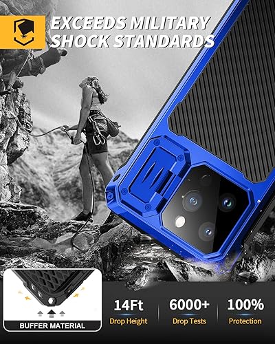 Miniatura 4 de Lanhiem Funda de metal para iPhone 14 Pro Max, soporte de cámara integrado y protector de pantalla de vidrio templado Funda protectora resistente de