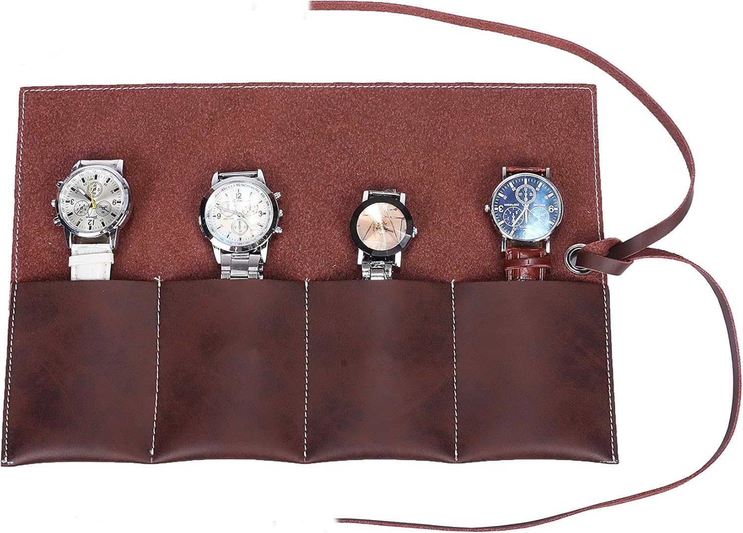 Handmade Durable Suede Leather Watch Roll Traveling Case