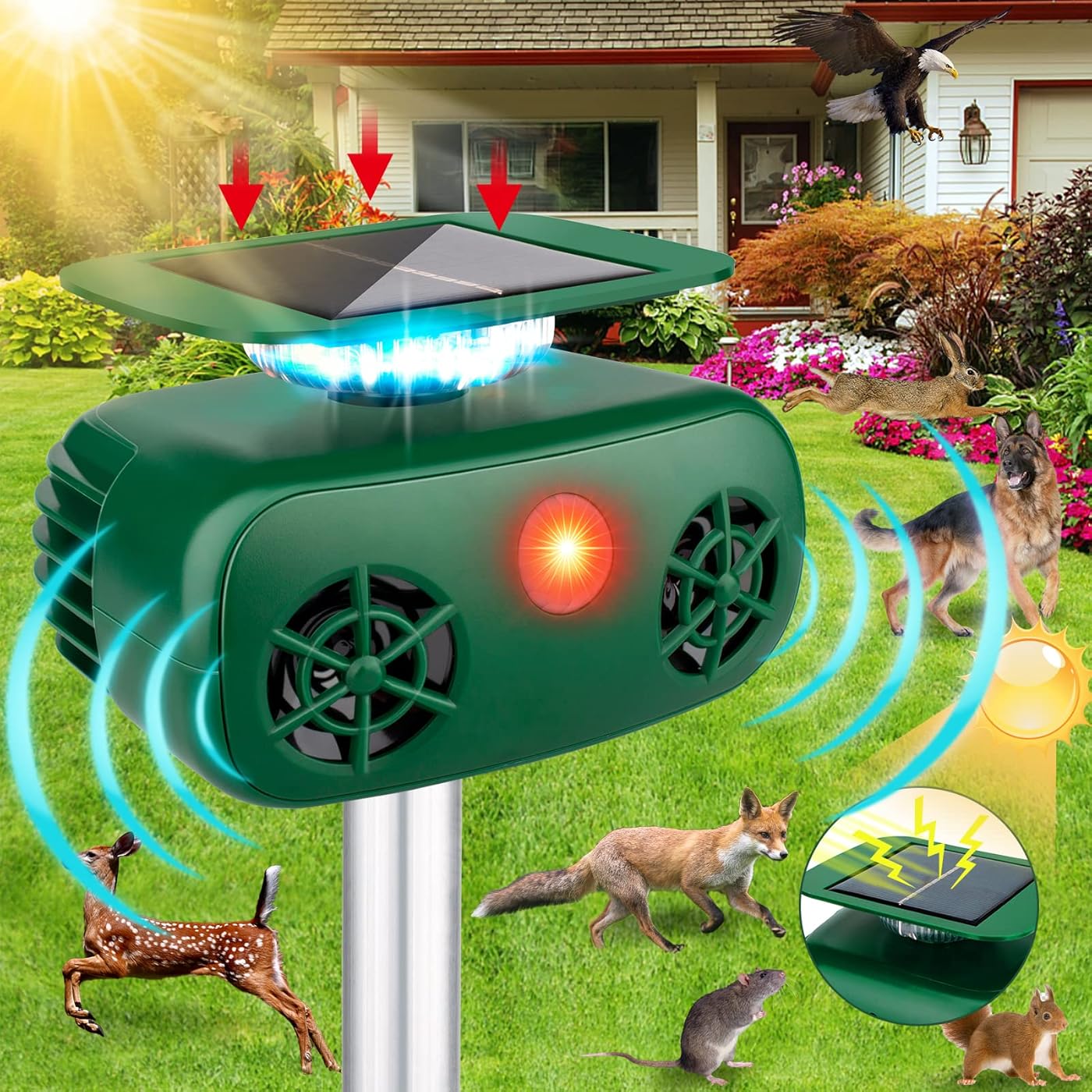 9/mo Finance Ultrasonic Animal Repeller,Solar Powered Animal