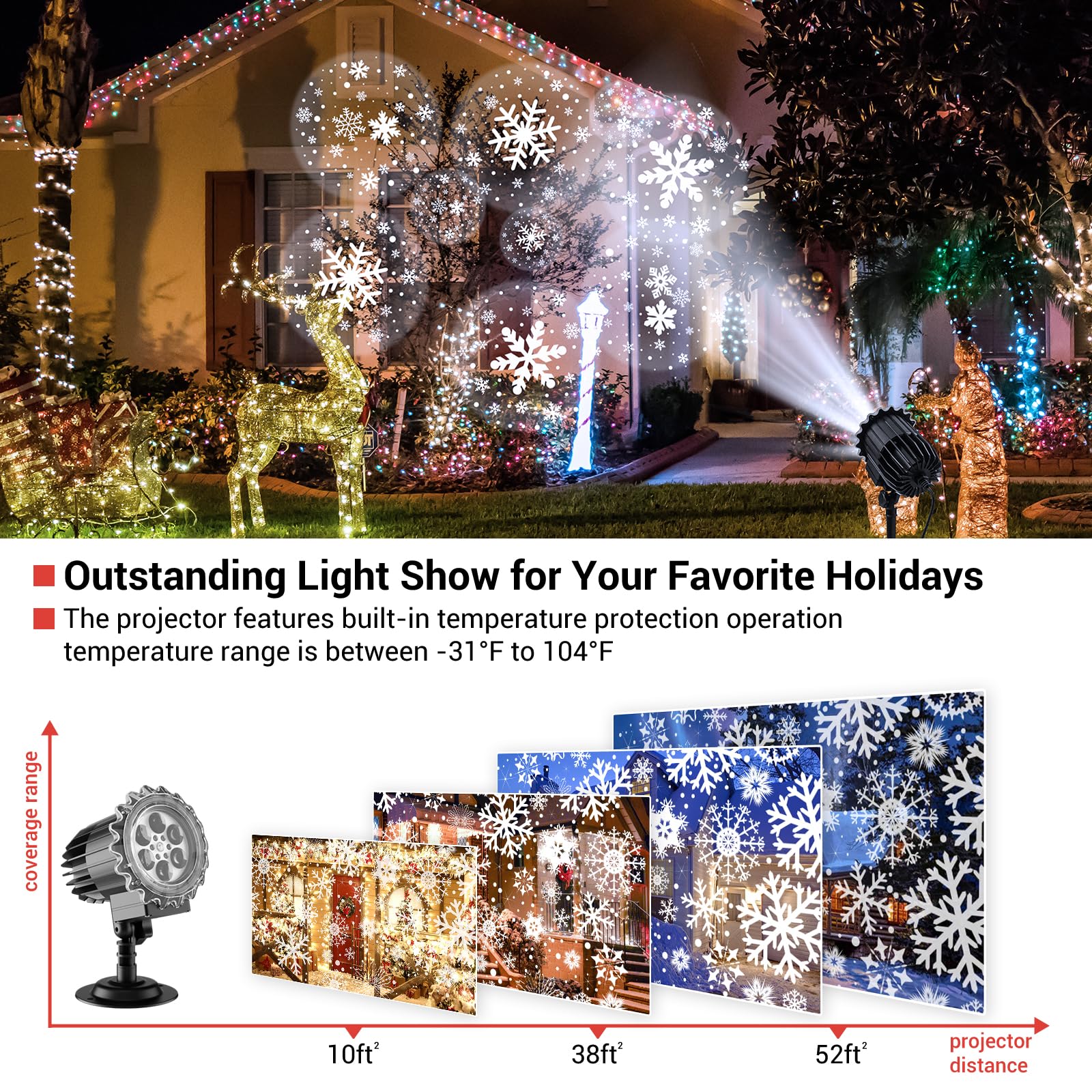 LED Schneeflocken Projektor Lichter, Weihnachtsbeleuchtung Projektor Aussen, IP65 Wasserdicht, Weihnachten Projektionslampe für Innen und Aussen Deko, Weihnachts, Halloween, Garte