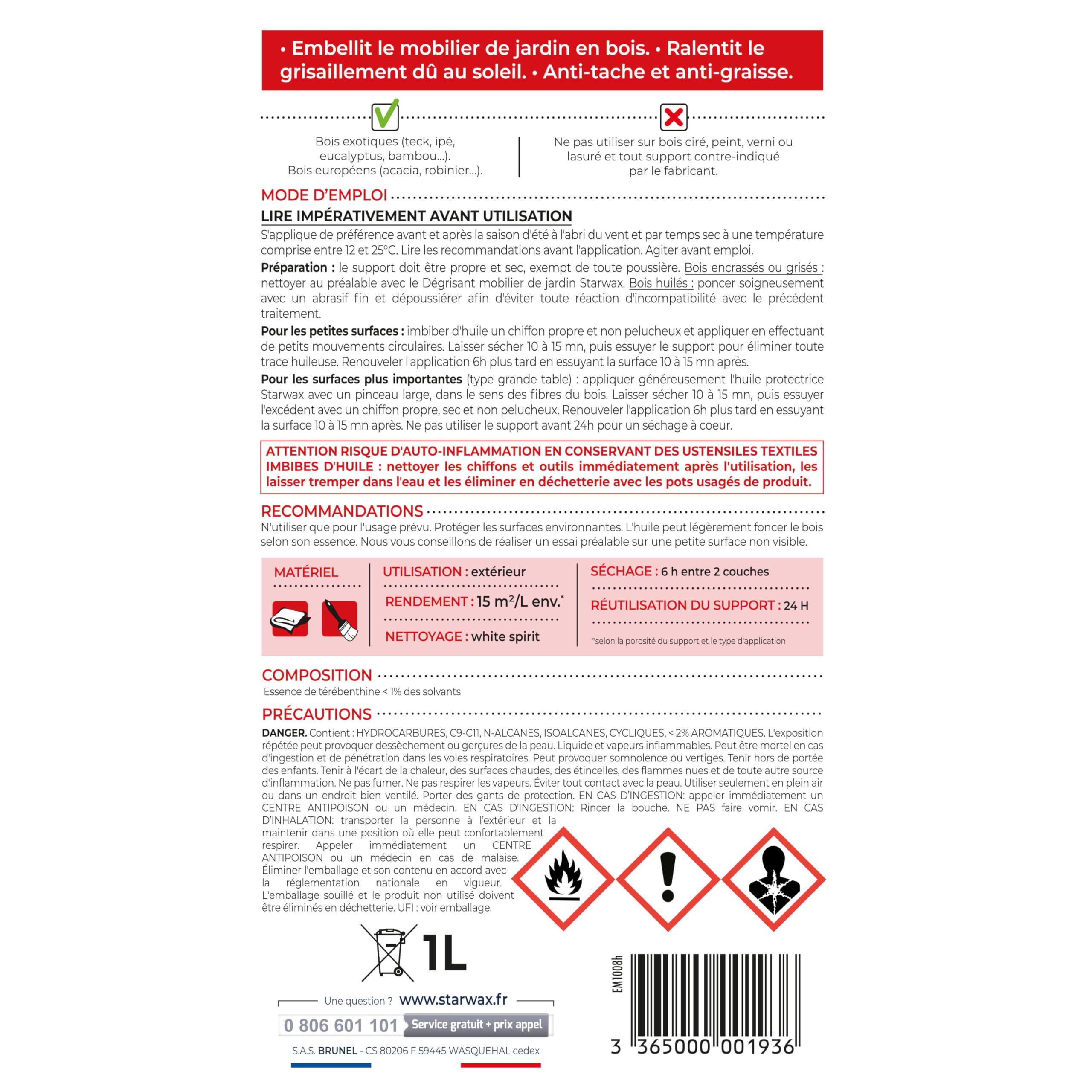 STARWAX Aceite protector de madera exótica y teca para muebles de jardín, 1 l, ideal para nutrir profundamente, preservar del secado y el encanecimiento