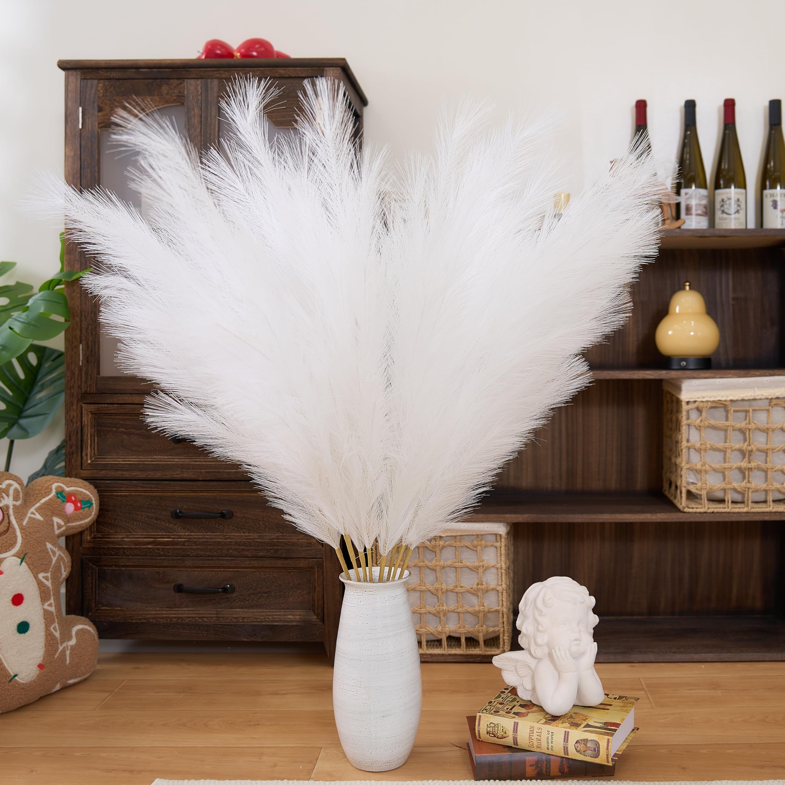 Premium Künstliches Pampasgras, weiß, reine Creme, 110 cm, 8 Stiele, hoch und flauschig, Stiele, 18 Zweige, ohne Montage, Dekoration für Hochzeit, minimalistische Dekoration, hohe Vase