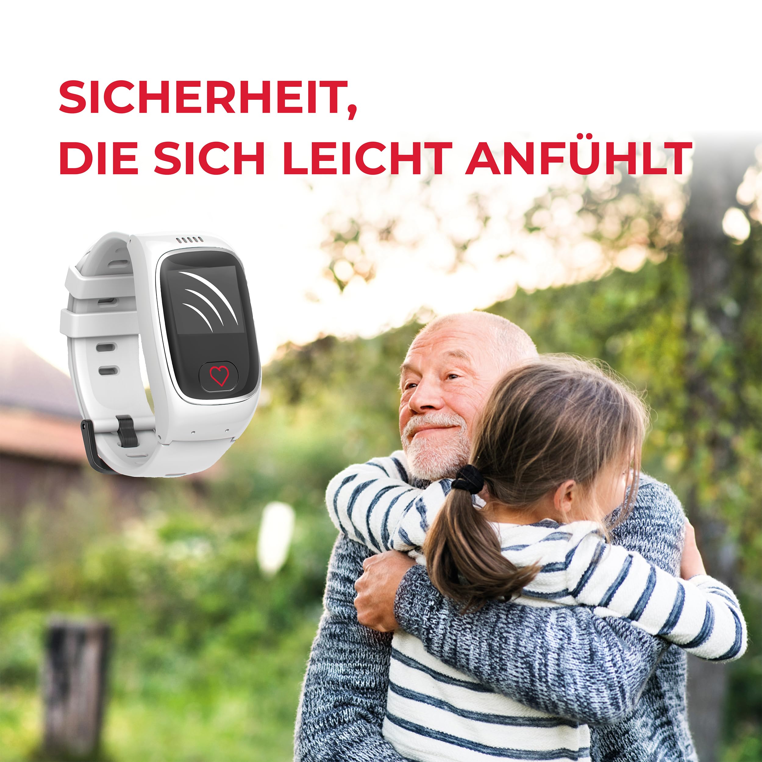 James B8 Notruf- & Sicherheitsuhr für Senioren (Weiss) mit GPS, Sturzerkennung, SOS-Knopf, Pulsmessung & Gesundheitsfunktionen, Familien-App, lauter Alarm, inkl. SIM-Karte & 2 Gratis-Monate Tarif