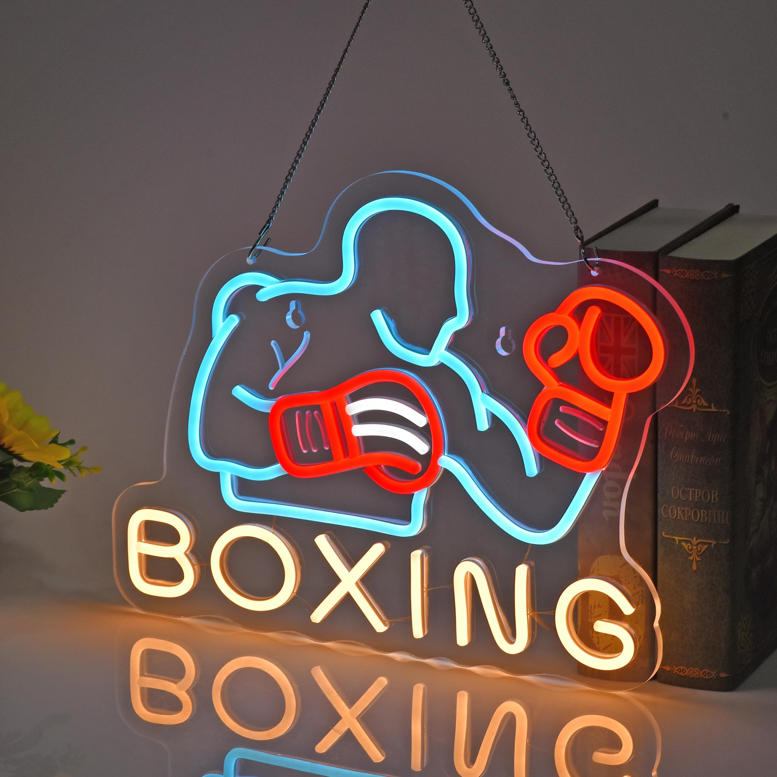 Letrero de neón de boxeo, luces de neón para colgar en la pared, decoración para gimnasio, sala de deportes, sala de juegos, regalos para hombres, cuevas, niños, alimentación por USB, ultra