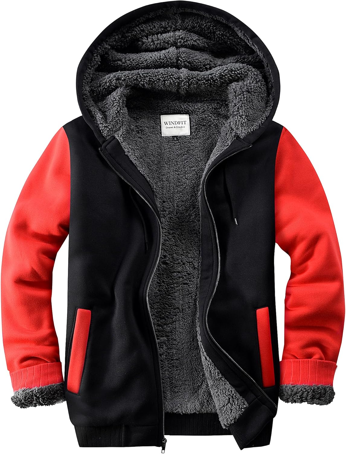 WINDFIT Men's Sherpa Jacket Heavyweight Zip Up Hoodie Fleece Hooded Sweatshirt with Pocket