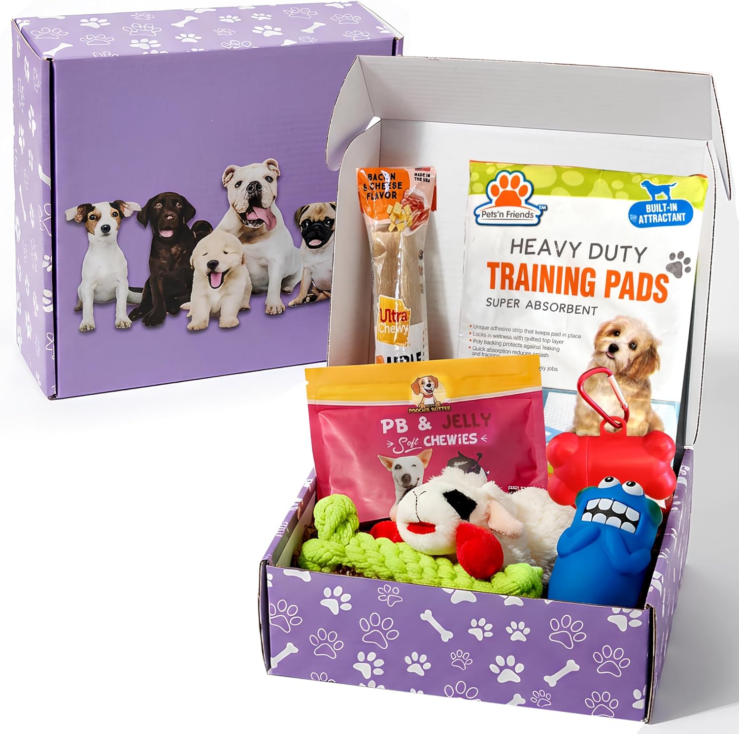New Puppy Dog Gift Basket - Puppy Starter Kit with Dog Toys and Treats, Lamb Chop for Welcoming New Puppies, Puppy Essentials, Dog Lovers Gift for Furry Pet Friend, Pet Essentials for New Owners