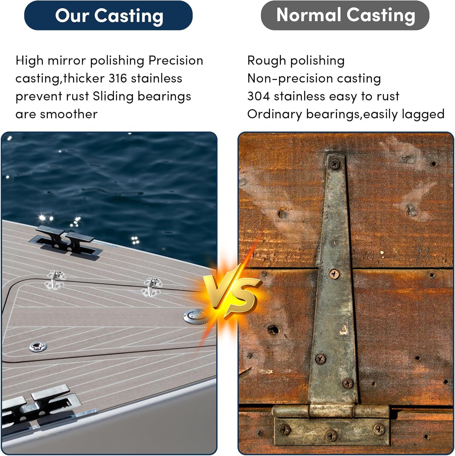 316 Stainless Steel Boat Hatch Hinges,2.75'' x 2.6''/3.62'' x 2.87'' Polished Marine Hinge,Marine Boat Hatch Heavy Duty Hinges with Screws,for Boats,Yachts,Doors,Deck,Windows,Cabinets(2/4 Pack)