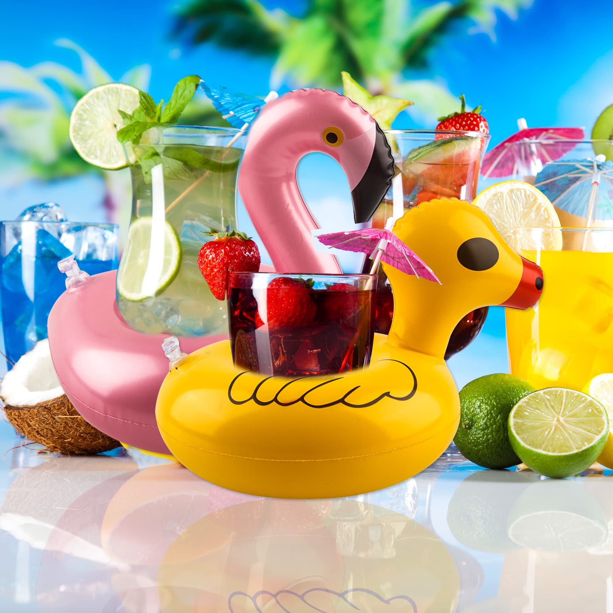 Lot de 60 porte-gobelets gonflables avec pompe à air pour piscine, plage, vacances, fête