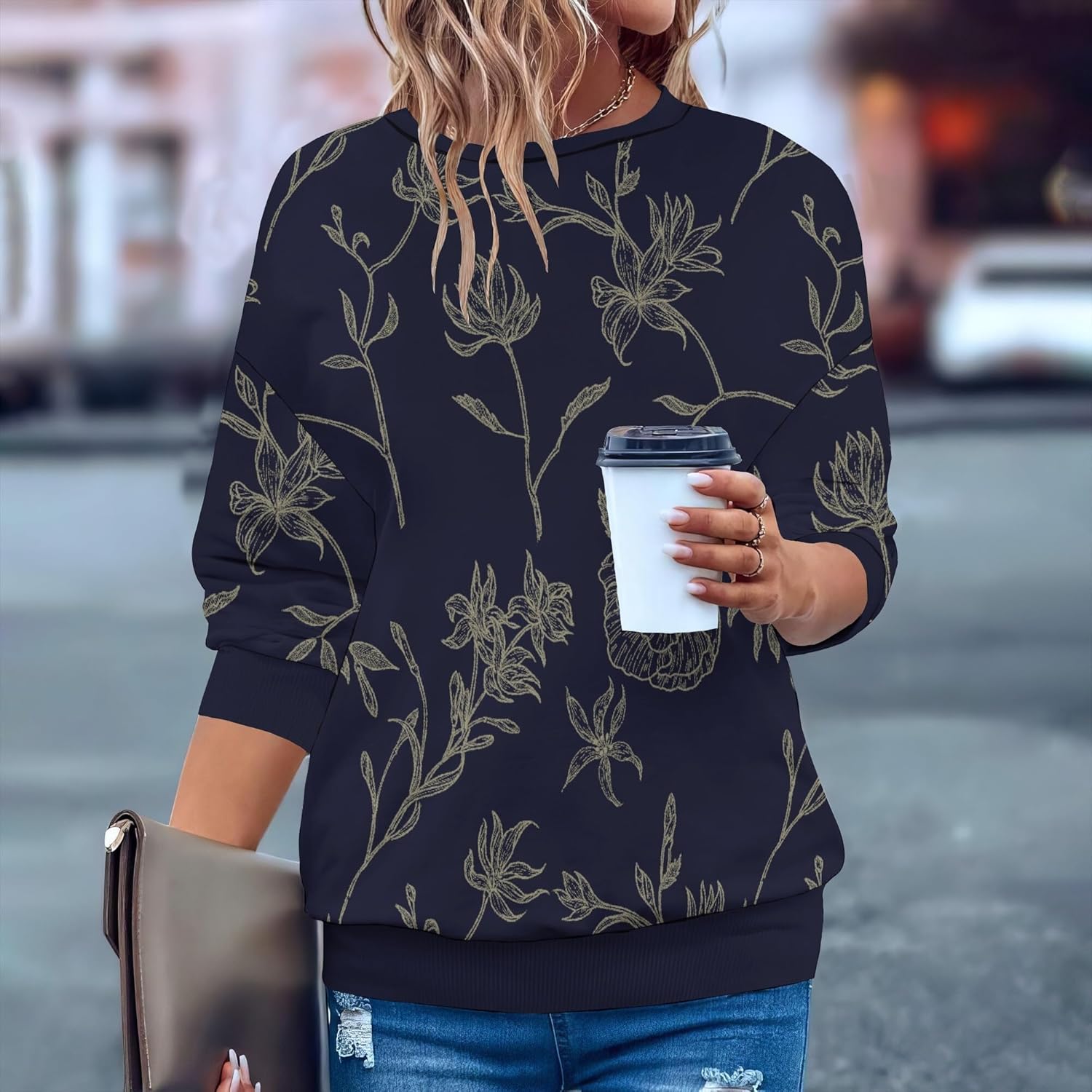 Sweatshirts For Women Retro Floral Long Sleeve Crewneck Sweatshirts Cute Comfy Fit Pullover Vintage Street Wear - Image 2