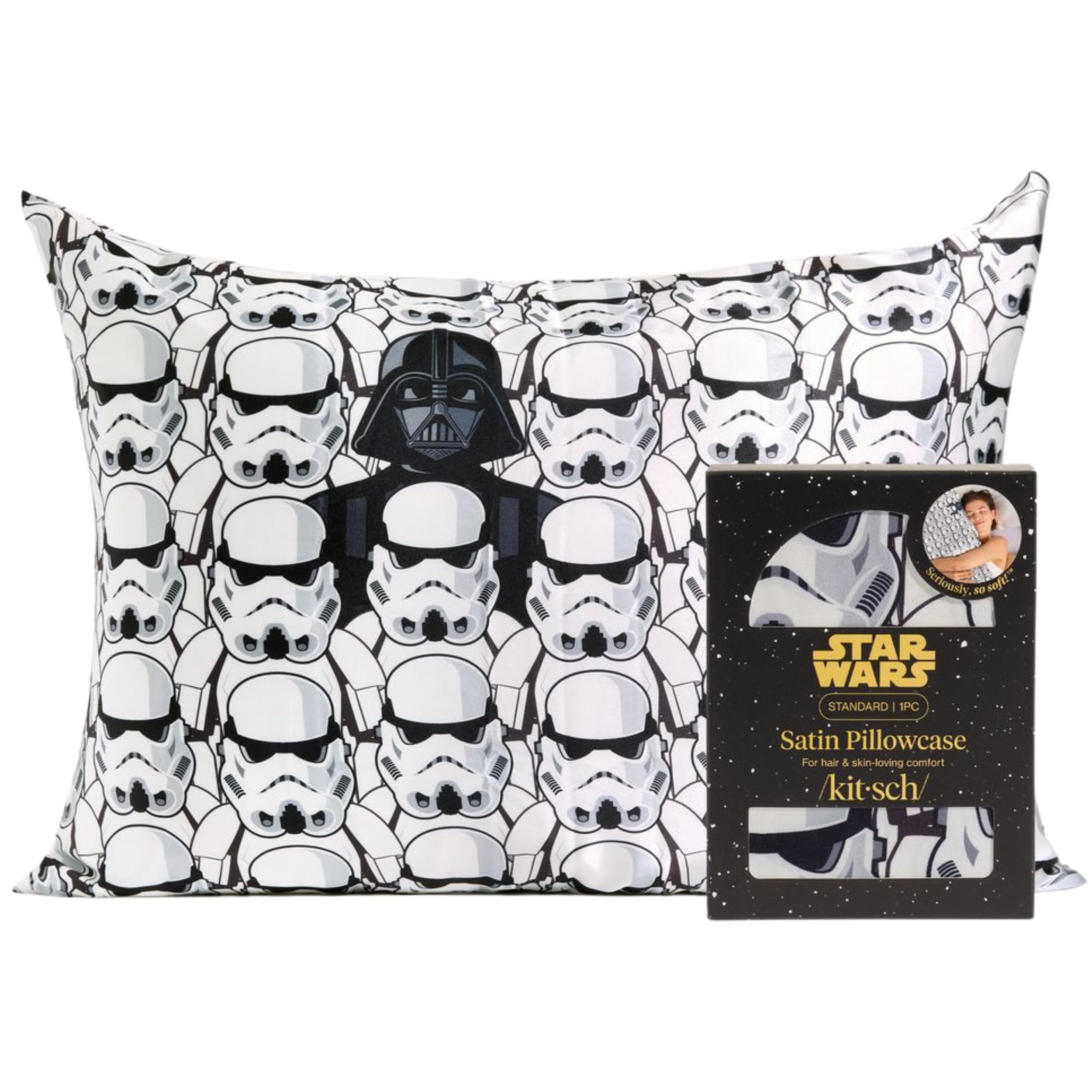 Star Wars x Kitsch Satin Pillowcase with Zipper for Hair & Skin, Softer Than Silk Pillow Cases Queen Standard Size, Wrinkle-Free Smooth & Cooling Satin Pillow Cover, 19x26 - Darth Vader Stormtroopers