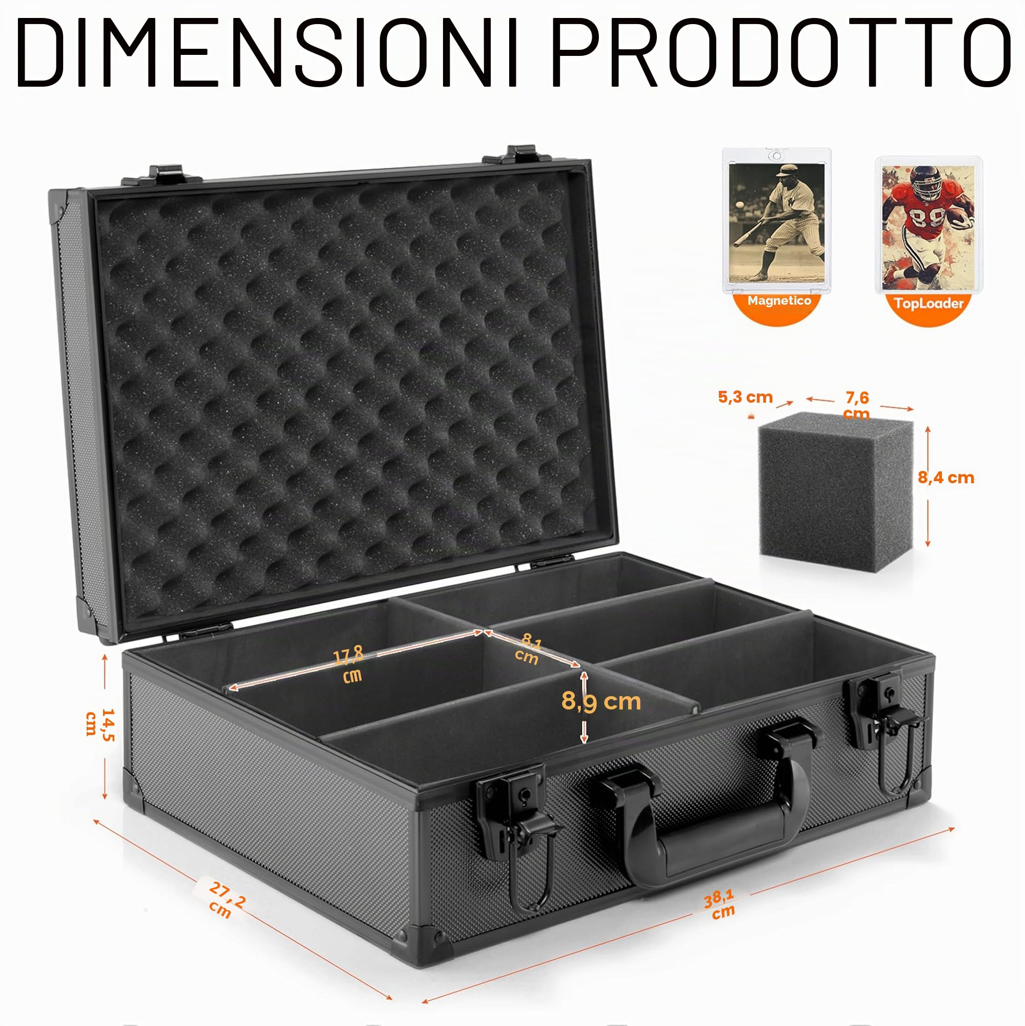 Scatola Porta Top Loader, Valigetta Carte Gradate con Lucchetti a Chiave, Trading Card Holder Box per 600+ Top Loaders o 130+ 35pt One Touch
