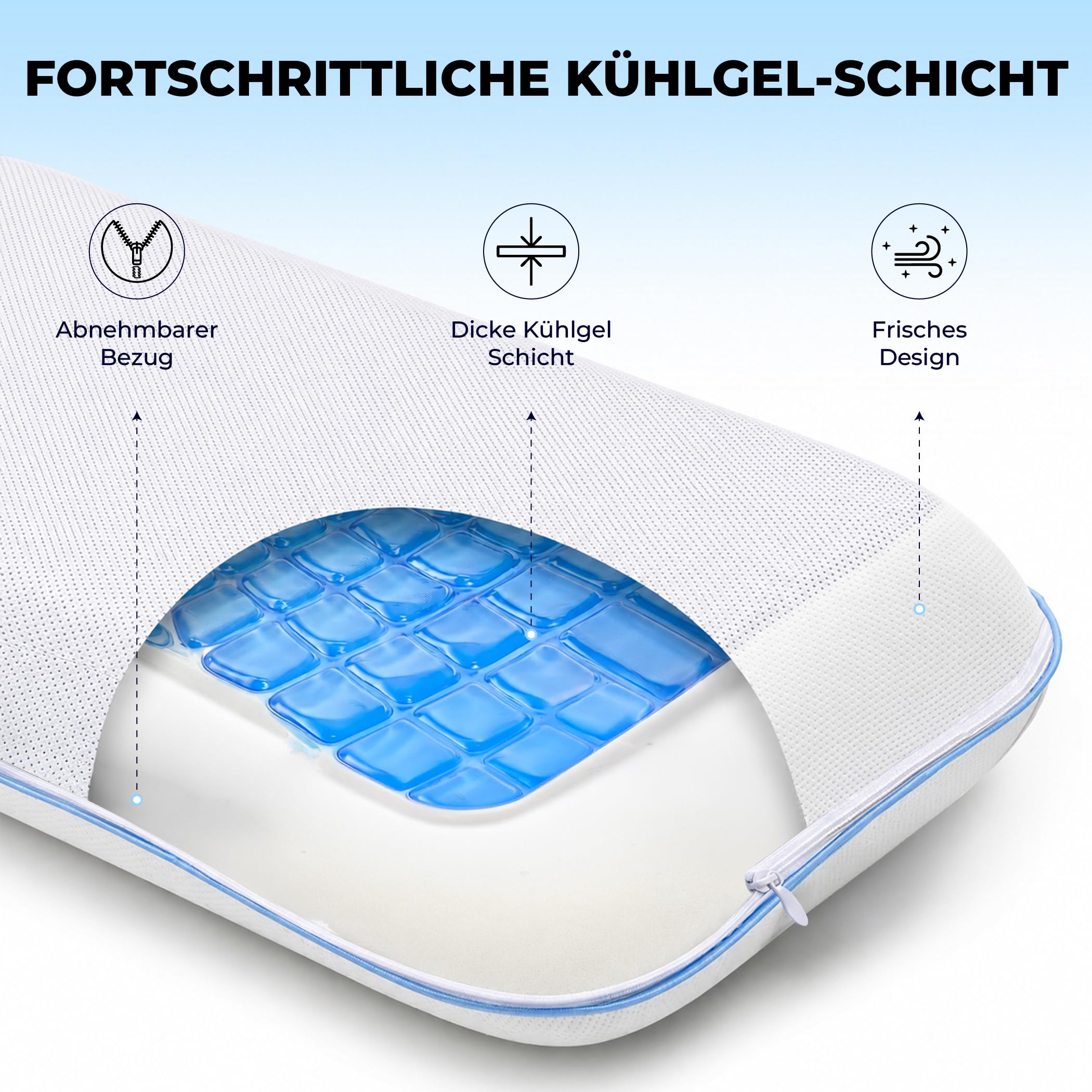 Sleep Comfy Gel-X Almohada 60 x 40 x 16 cm, almohada de espuma viscoelástica con gel refrescante, almohada ergonómica para el cuello, almohada transpirable con funda de jersey lavable, para dormir de