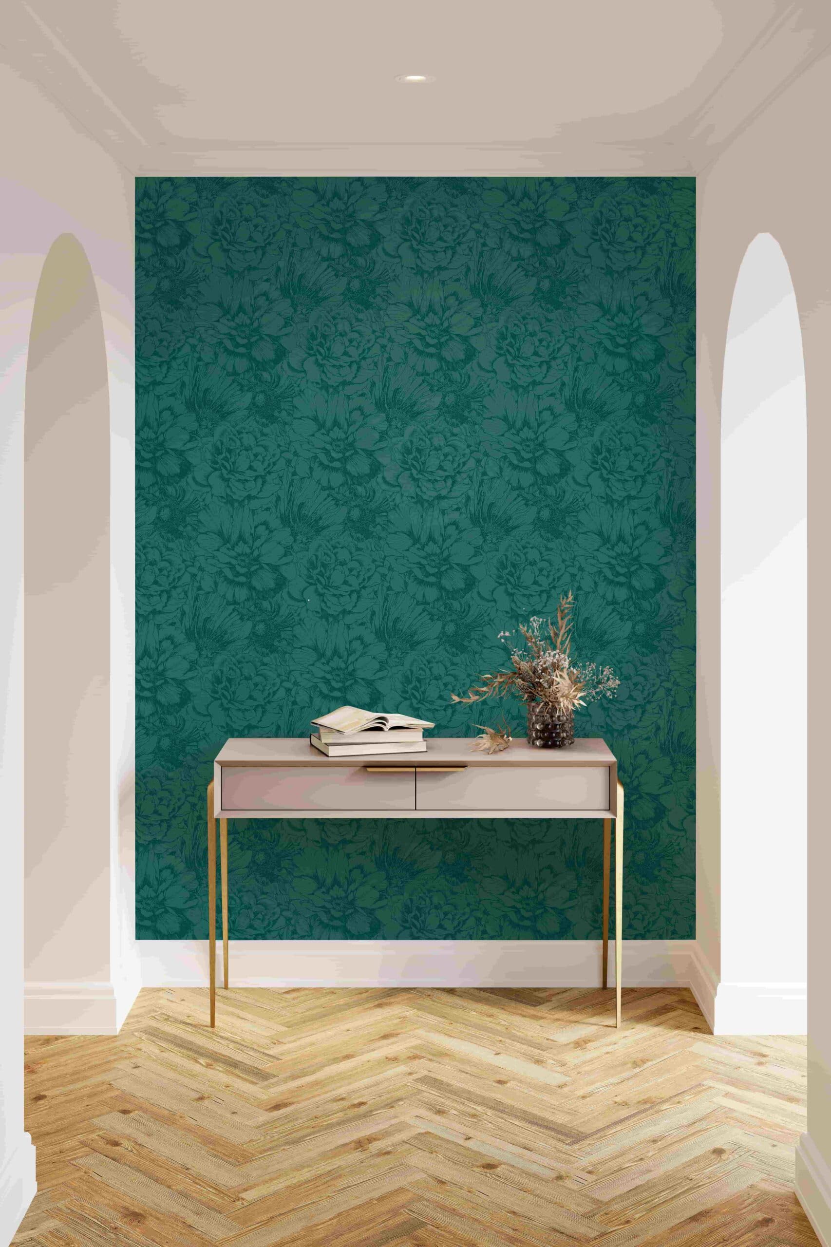 Papier peint floral vert marburg pour masquer un mur terne dans une chambre