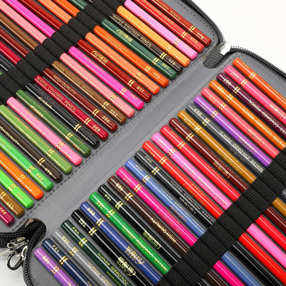 Vomgomfom 252 Slots Pencil Bag, 5-Layer Zipper Art Supply Organizer, PU Leather Portable Colored Pencil Case with Handle for 252 Watercolor Pens, Gel Pens (Black)