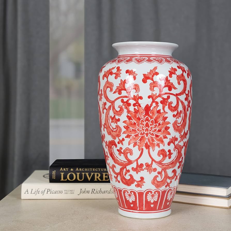 Amazon.co.jp: TICコレクション ルーデン花瓶 レッド/ホワイト