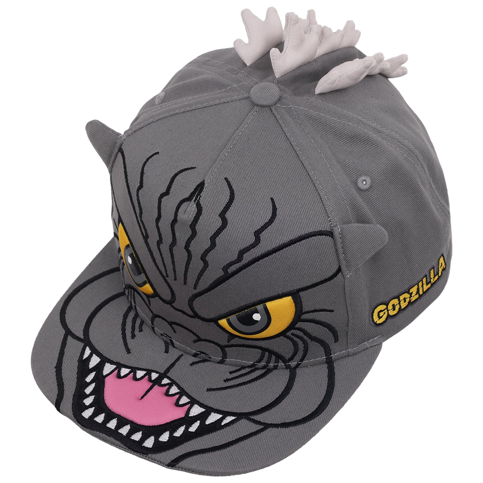 Godzilla 3D Flat Brim Baseball Cap, Adjustable Snapback Hat, Gray