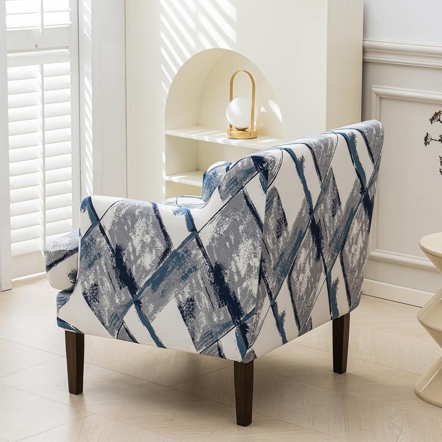 Stretch Chair Covers with Arms 2 Piece Banquet Armchair Slipcover with Cushion Cover Printed Accent Chair Cover Furniture Protector for Living Room