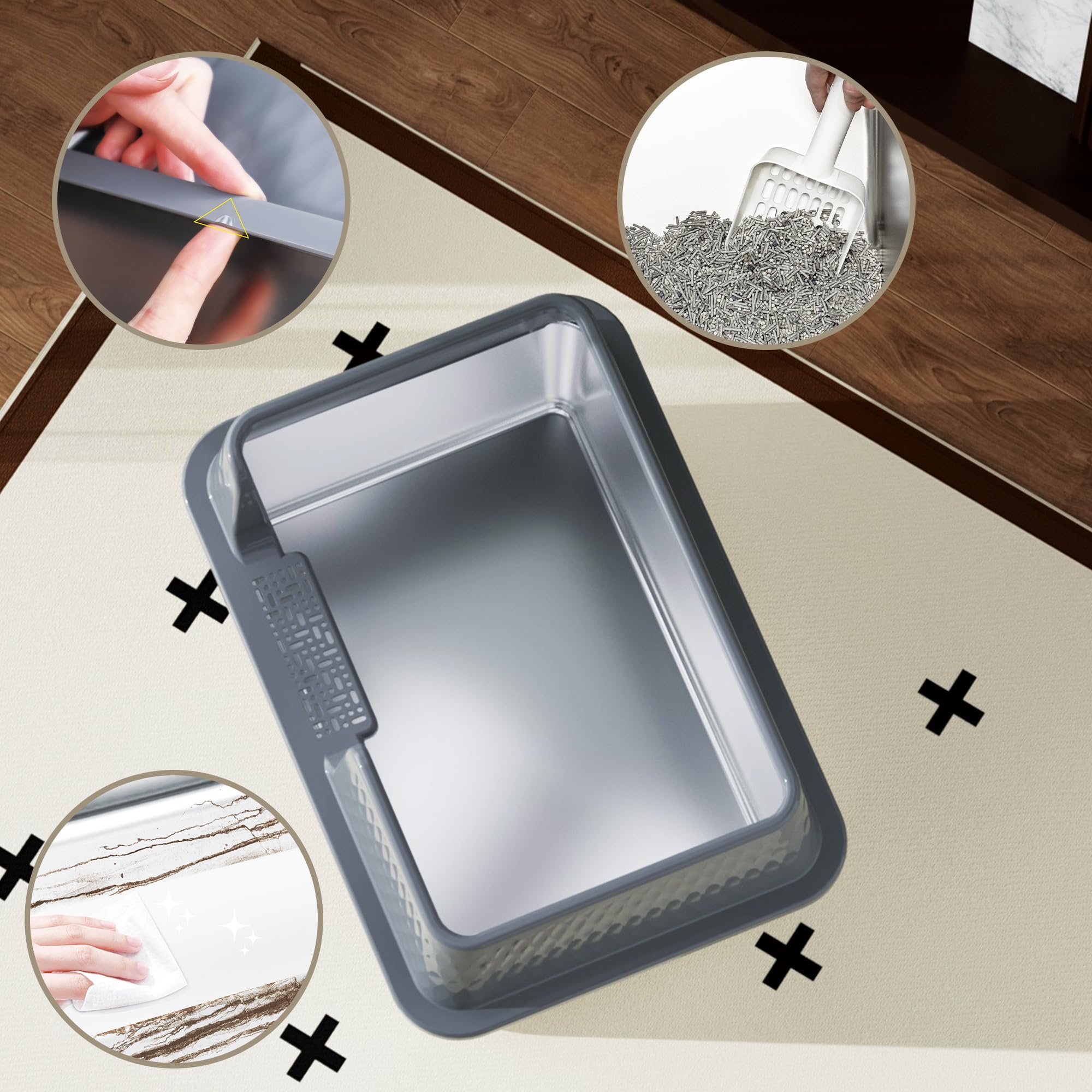 Vealind Katzenklo Edelstahl mit Deckel Groß Katzentoilette Metall Katzenklo Hoher Rand Offen Katzentoiletten Große Katzen Cat Litter Box